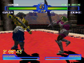 The newly playable Gaia, versus returning fighter Duke.
